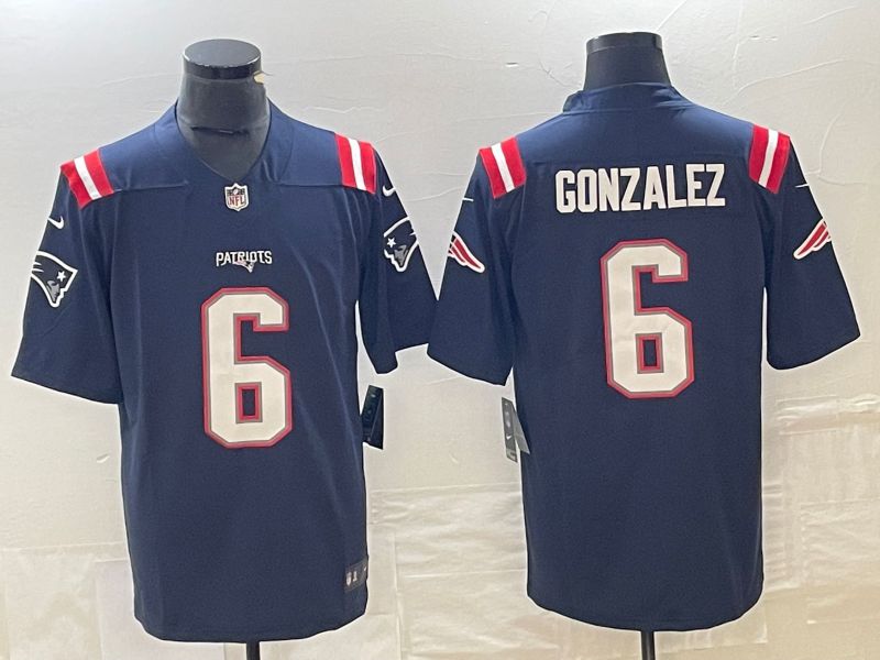 Men New England Patriots 6 Gonzalez Blue 2023 Nike Vapor Limited NFL Jersey